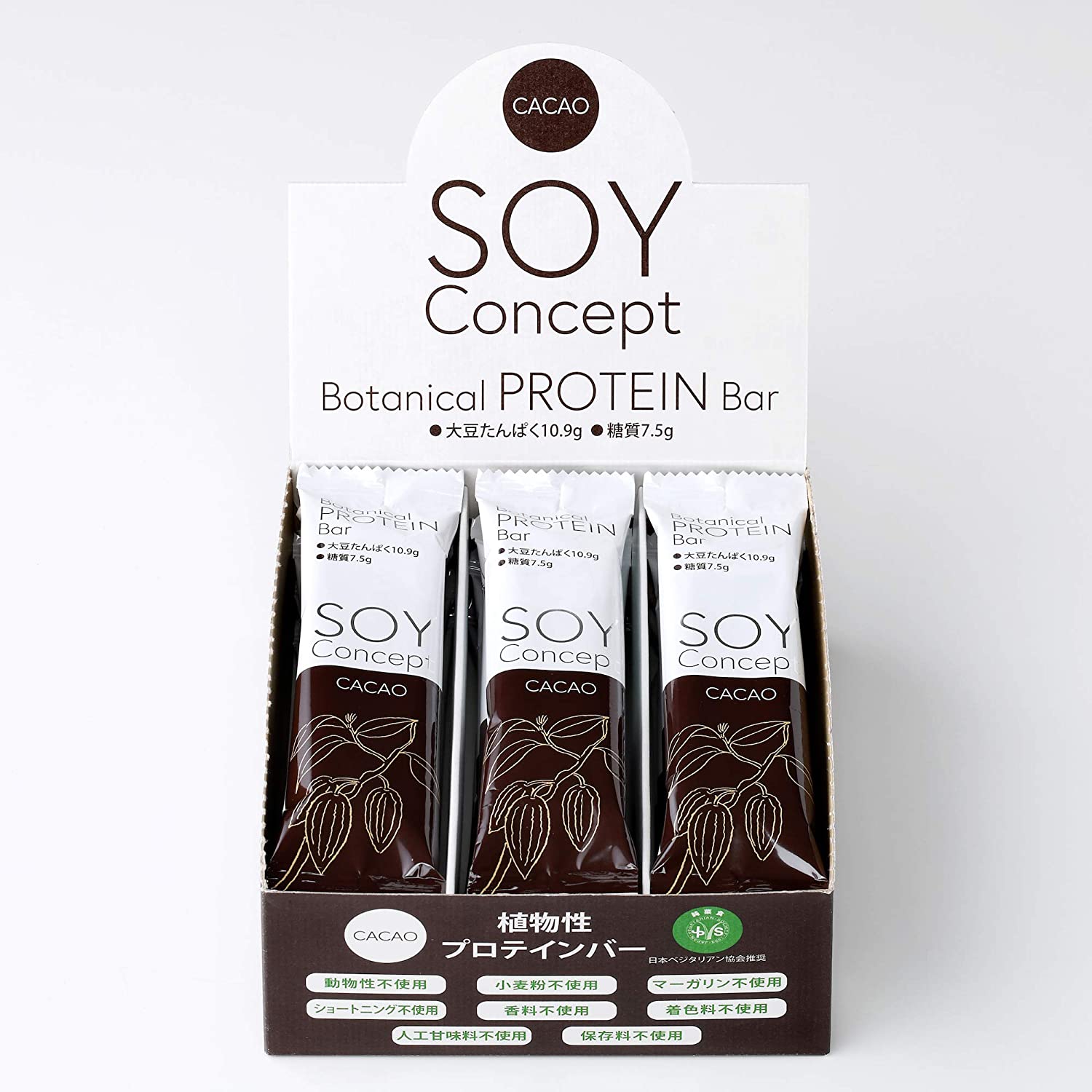 SOY Concept ボタニカルプロテインバー 植物性大豆プロテイン 砂糖,人口甘味料,香料,着色料,保存料不使用 小麦粉,マーガリン,ショートニング不使用 動物性不使用 12本入 (カカオ)