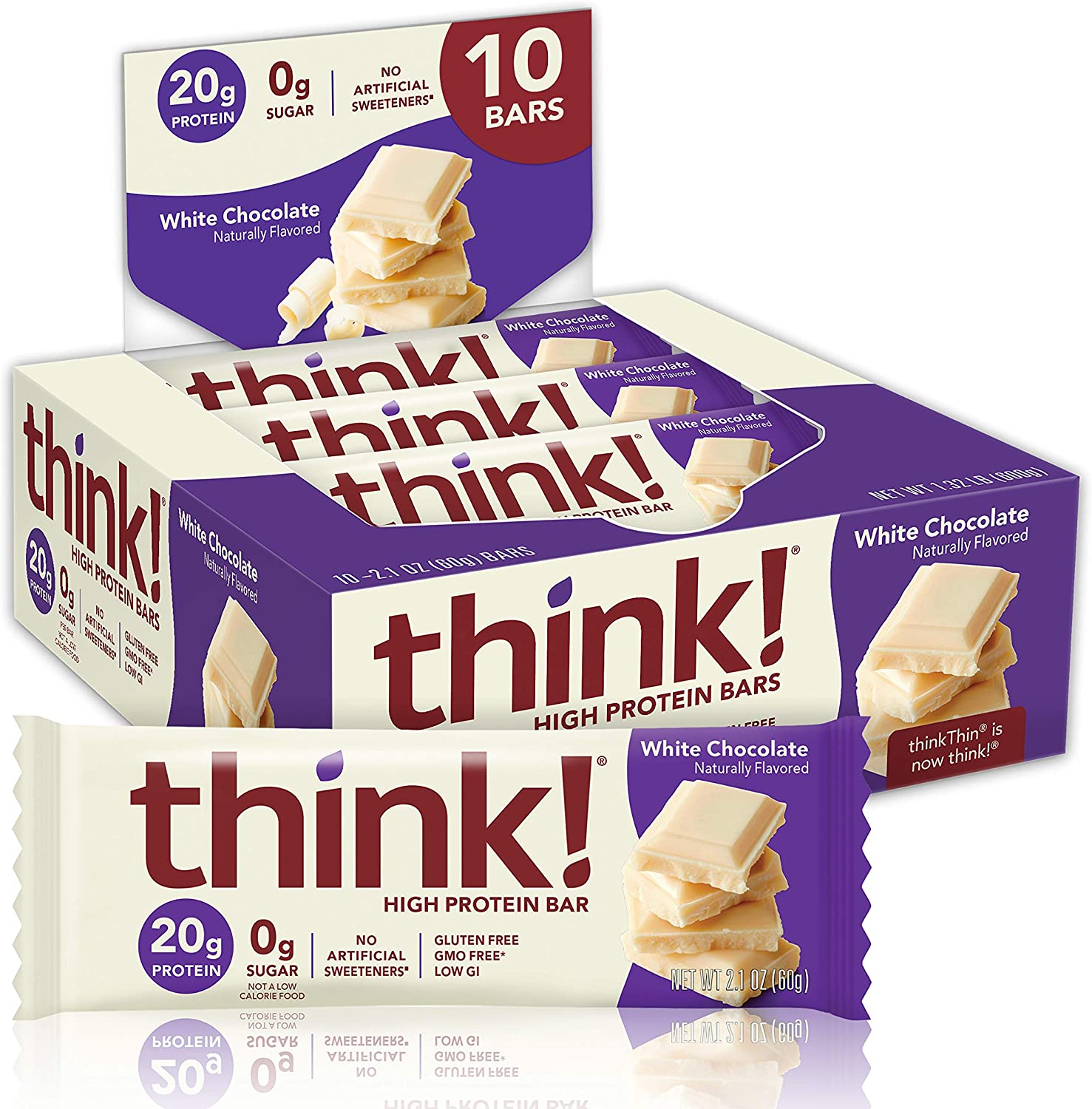 thinkThin High Protein Bars, White Chocolate, 2.1 Ounce by thinkThin