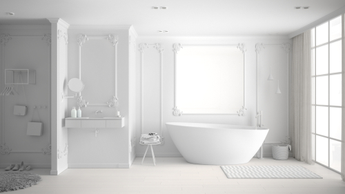 Total,White,Project,Of,Minimalist,Bathroom,In,Classic,Room,,Wall