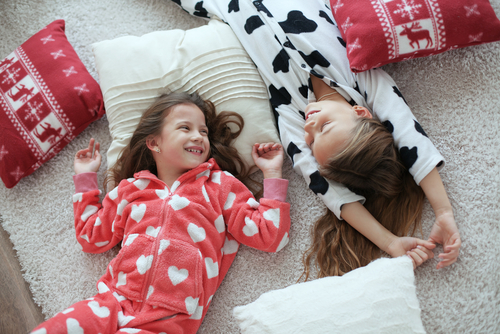 Children,In,Soft,Warm,Pajamas,Playing,At,Home