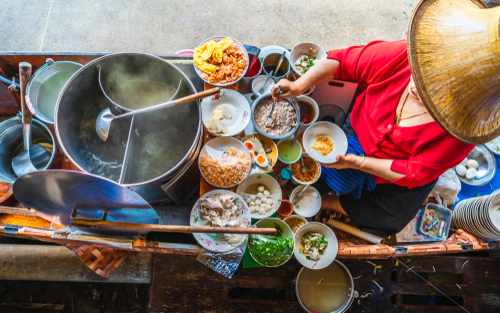 Top,View,Old,Woman,Cooking,Thai,Noodle,Soup,Tom,Yam