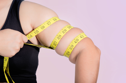 Asian,Fat,Women,Has,Overweight.,She,Measuring,Arms,Girth,With